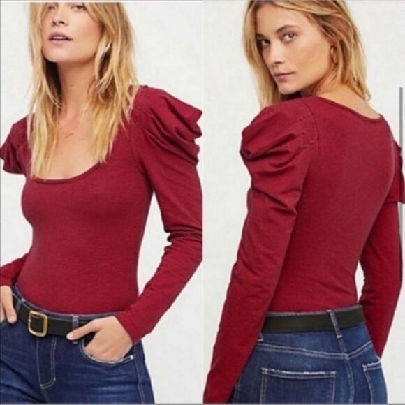 NWT Free People Red And Blue Striped Long Sleeve Tee - Picture 1 of 6
